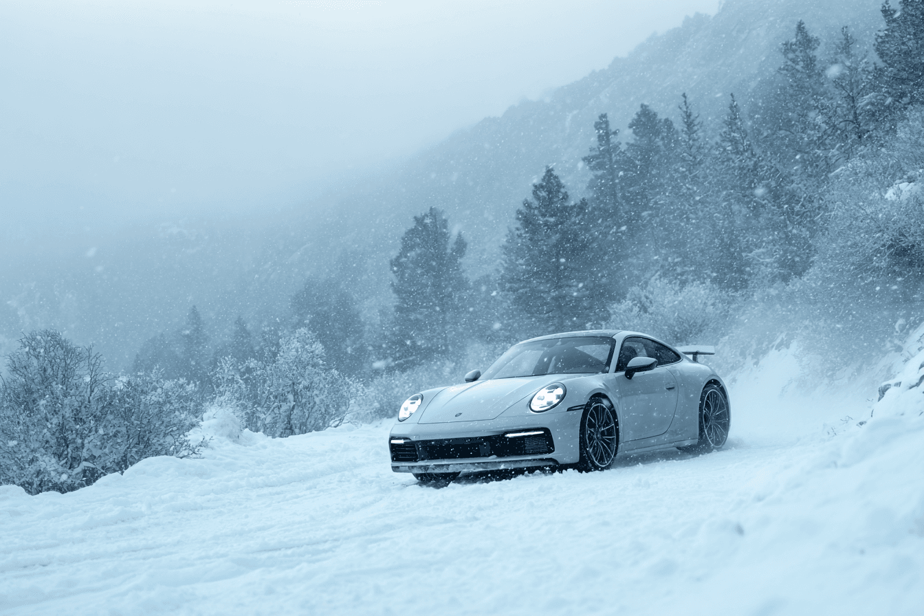 porsche in snow